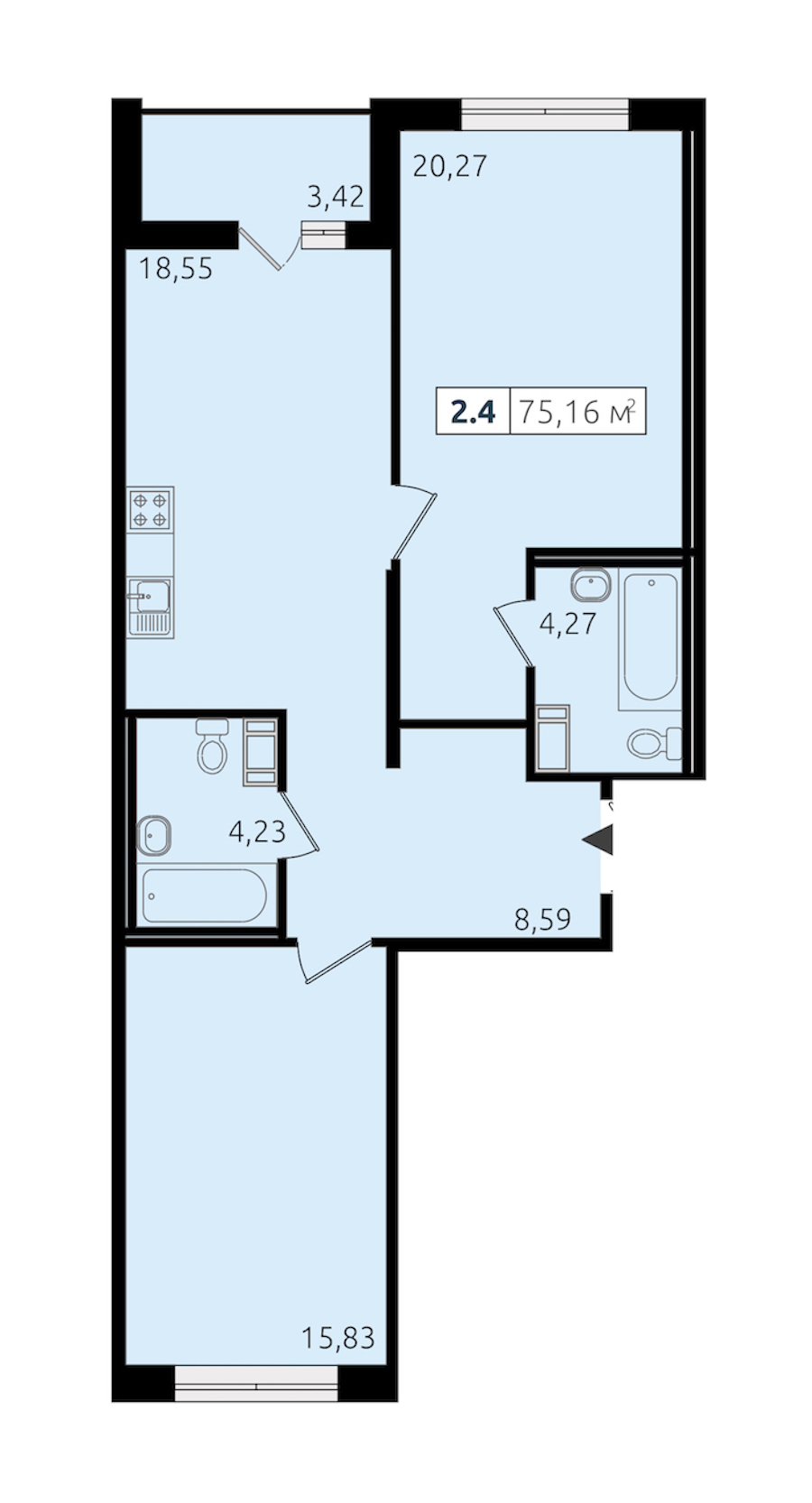 2-комнатная квартира 71.74 м², 3/13 эт., ЖК «Чёрная речка»
